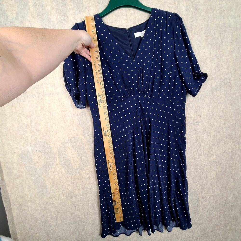 Loft Navy Blue Polka Dot V-neck Dress Puff Sleeves Size 10 NWT Retro 40's Style - Picture 13 of 13